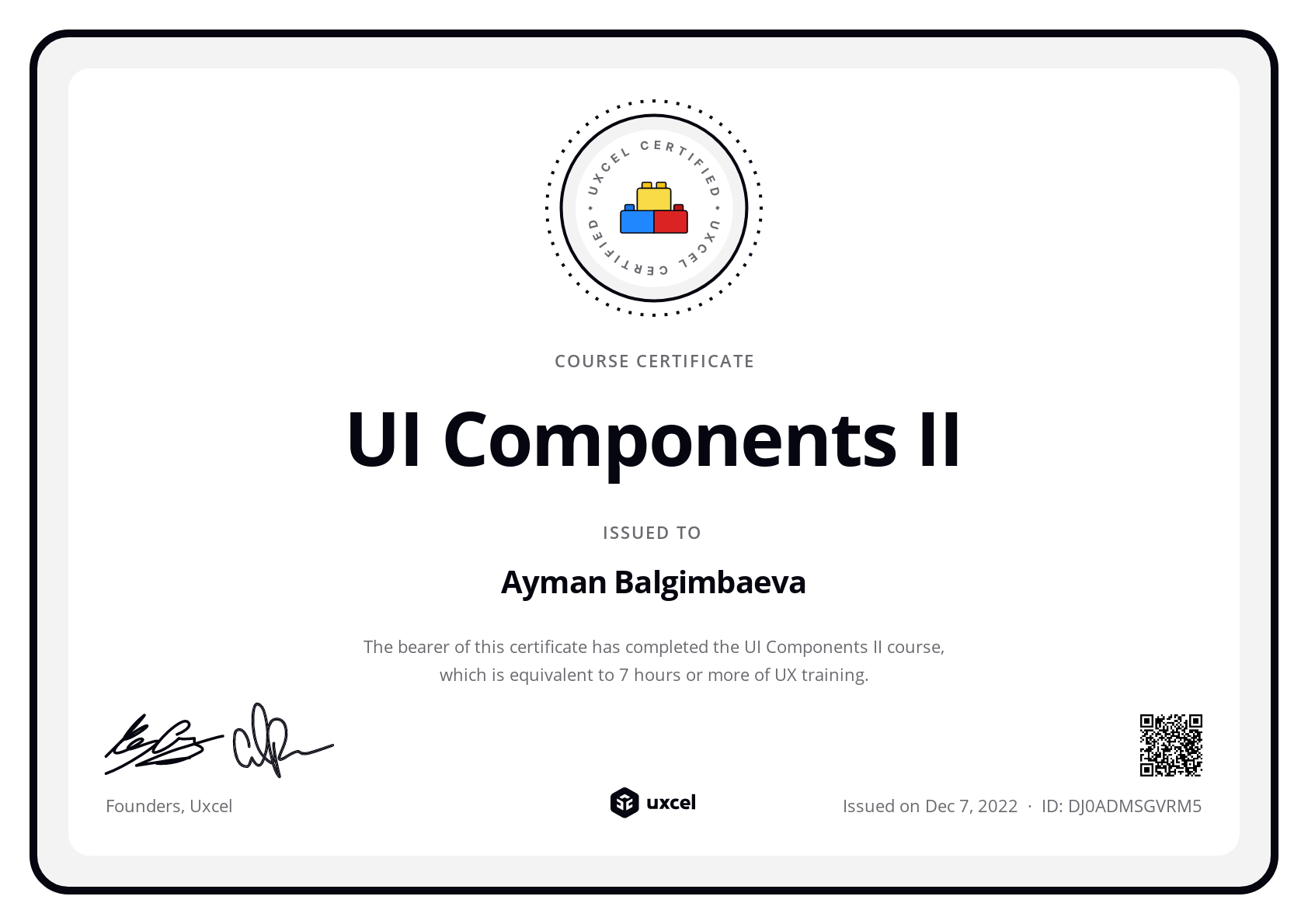 Ayman Balgimbaeva's certificate